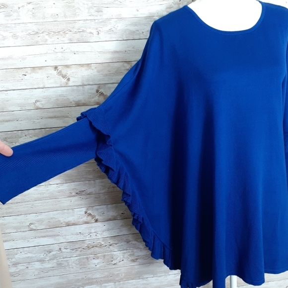 NY Collection Poncho Sweater L Blue 128 - Picture 3 of 7
